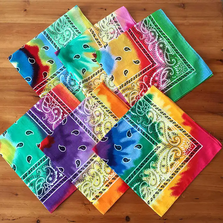 Baumwolle Multicolor Tie Dye Hüfte Hop Paisley Bandana Square Schal Kopf Wrap Hals Handgelenk Band Taschentuch Für Graffitin Frauen Männer