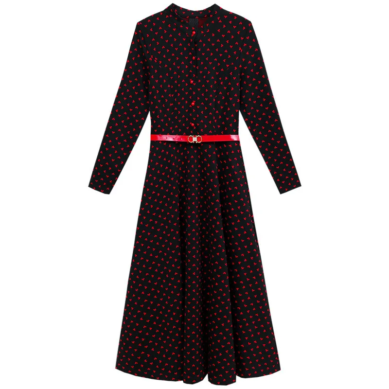 

S682006 large print dress for women's fall 2020 new slim fit and slim V-Neck long sleeve waist closing