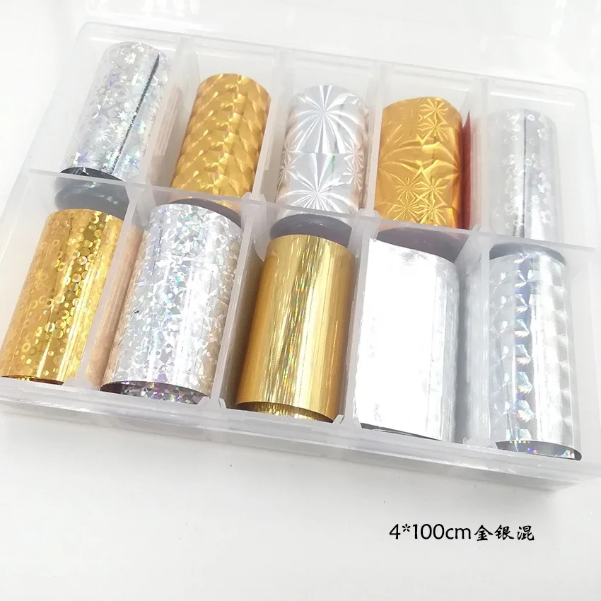 10 рулонов в коробке для хранения наклейки из фольги ногтей искусство звездное