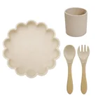 Милые аксессуары для новорожденных, детская посуда, обеденный набор для кормления ребенка, тарелки, тренировочный поднос для еды, вилка, ложка, чашка для питья