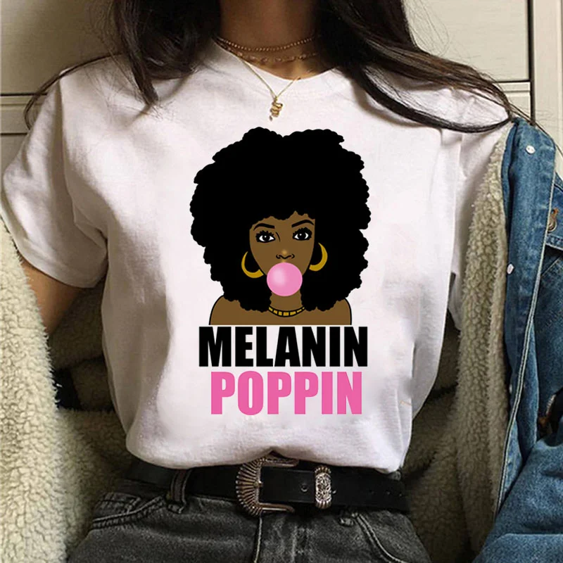 

Футболка Melanin, модная футболка, женская черная футболка с африканскими вьющимися волосами для девочек, футболка с принтом, одежда в стиле Ха...