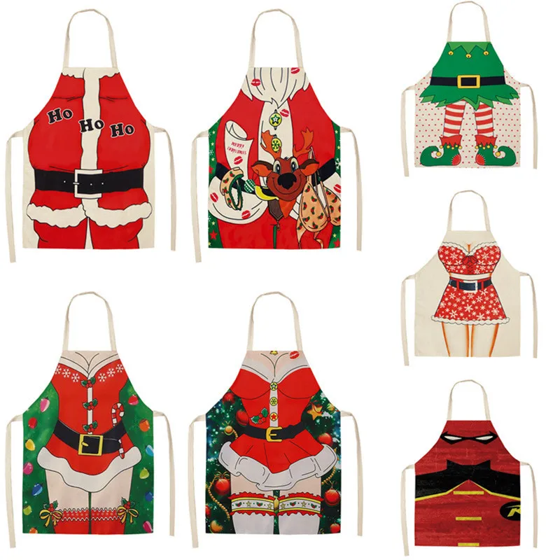 

Women Kitchen Aprons Waterproof Cooking Oil-proof Antifouling Chef Apron Man Ladies Aprons Creative Christmas Printed