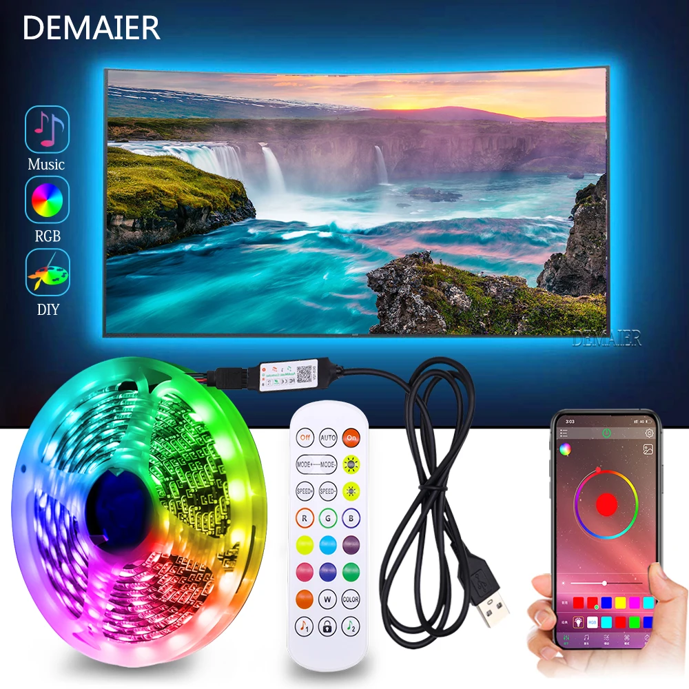 5V USB светодиодный Streifen Сезон лето Licht м 1 2 3 5 Светодиодная лента RGB 5050 Bluetooth музыка и