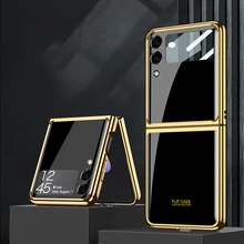 For Samsung Galaxy Z Flip 3 Case Cover Plating Tempered Glass Flim Protection Hard Back Cover for Galaxy Z Flip3 5G