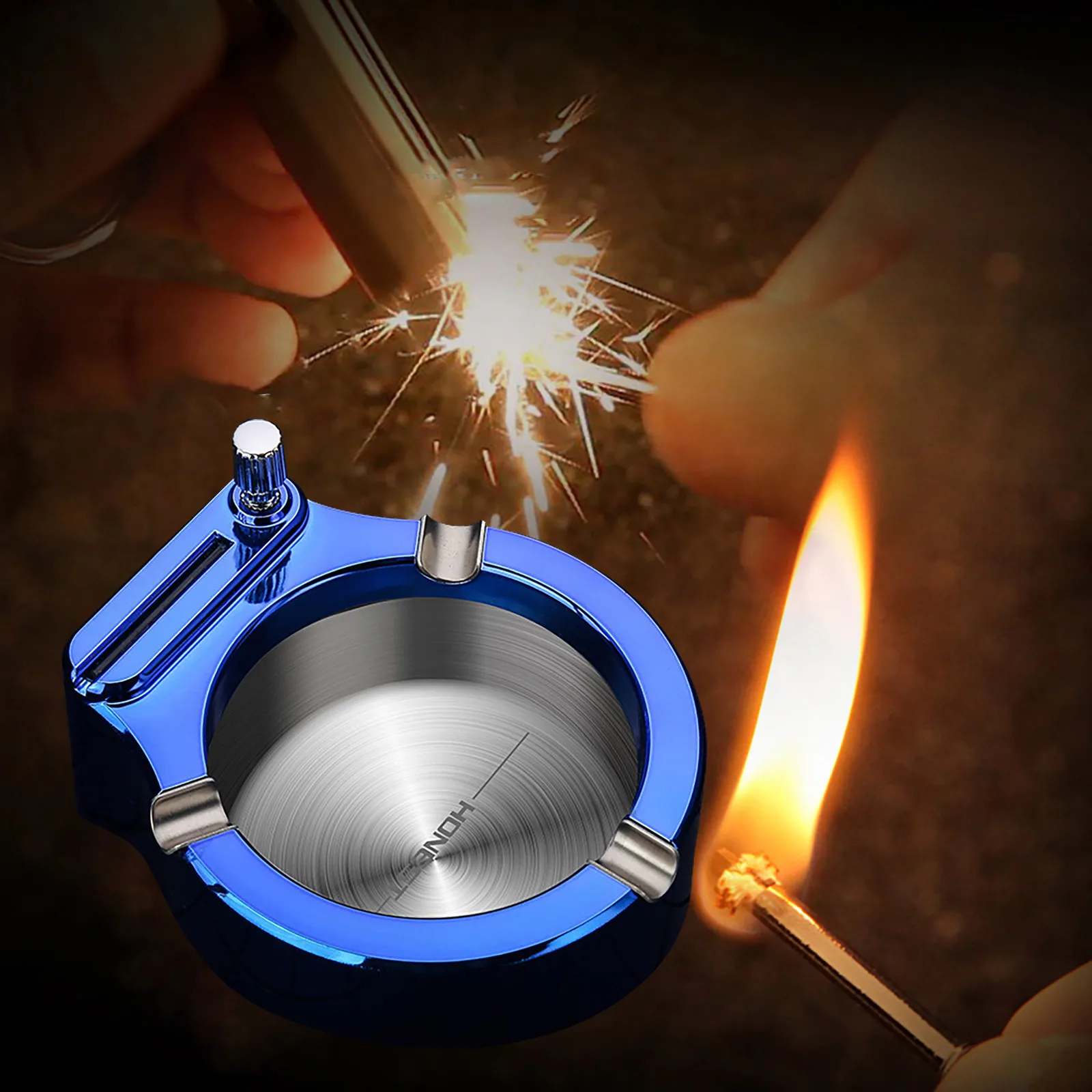 

Men Retro Metal Ashtray Ten Thousand Match Lighter Windproof Kerosene Flint Fire Starter Lighter Desk Decorations Gadgets For