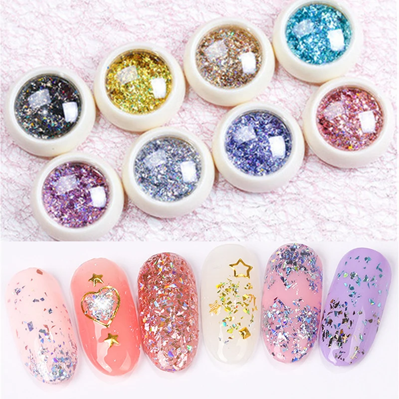 

1 Jars Nail Irregular Sequins Flakes 3ML Jars Holographic Iridescent Glitter Sequin 8 Colors Nail Tips Art Glitter Sequins Decor