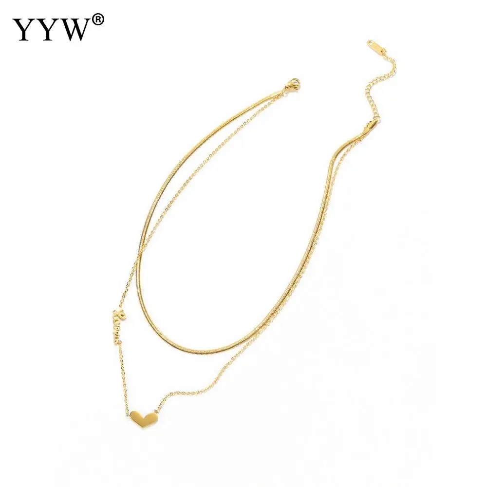 

Heart-Shaped Pendant Double-Layer Titanium Steel Necklace Design Sense Fashion Personality Clavicle Necklace Length About 36+6cm