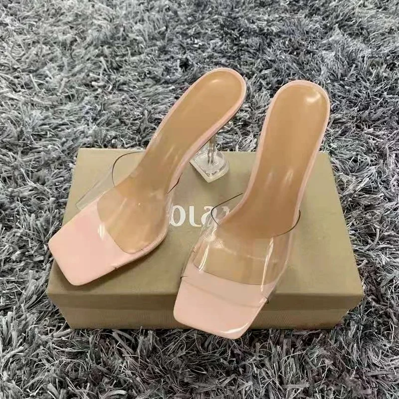 

Women Sexy Sandals High Heels Ladies Fashion Slippers Plus Size Square Toe Transparent Pumps New Female Summer Shoes Comfort