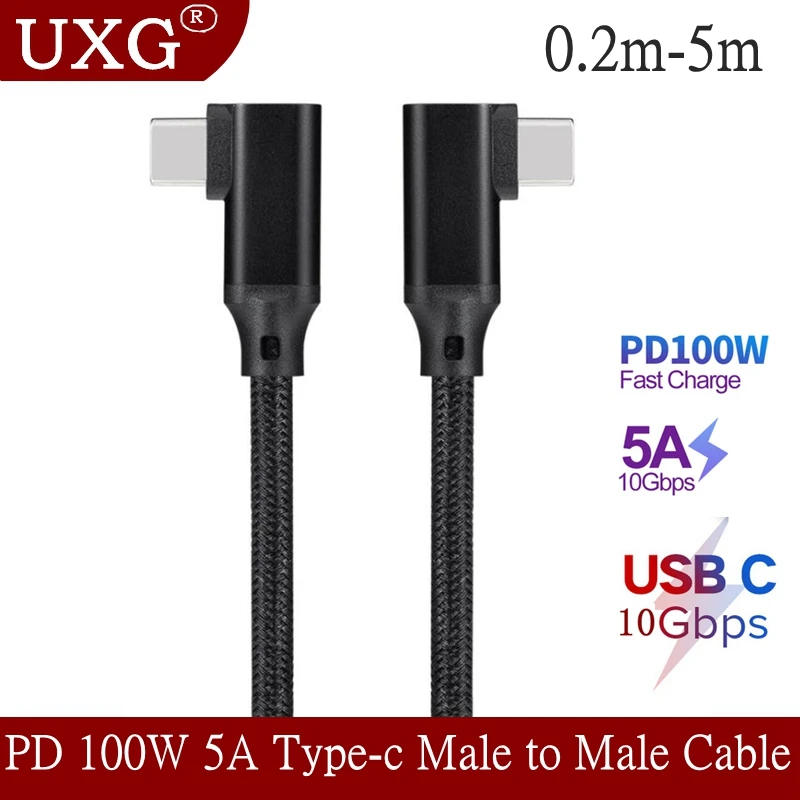 

90 Degree 100W PD 5A Type C 4K 60HZ Cable USB-C USB3.1 Gen 2 10Gbps Fast Charging Cord For VR Mac Pro SAMSUNG S20 Ultra QC 4.0