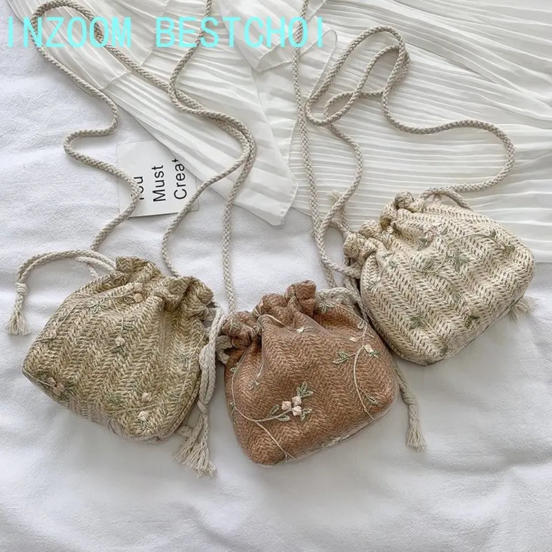 

Summer Straw Bag Female 2020 New Korean Version of The Wild One-shoulder Slung Fashion Woven Lace Bucket Bag Bolsos Mujer