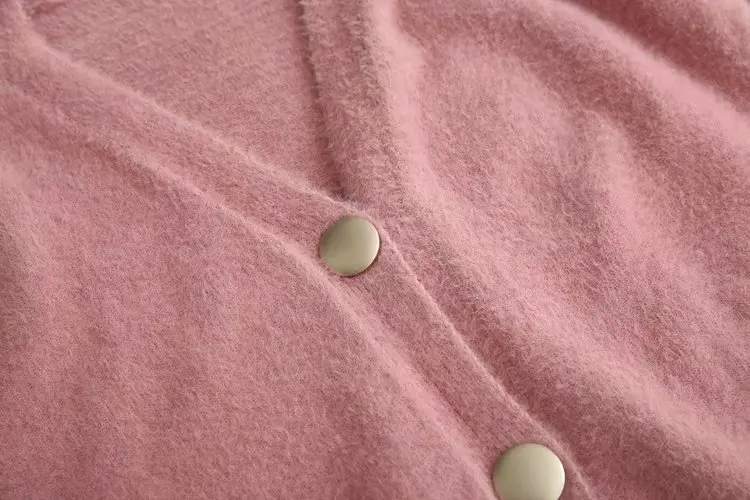 Loose Cardigan Sweater Women Gold Buckle Knitted Jacket Coat Solid Color V Neck Cardigan Autumn Winter Women Clothes