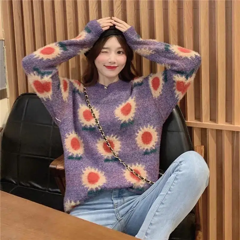 

Knitted Vintage Winter Clothes Women 2021 Autumn Winter New Oversized Mohair Sweater Thicken Pullover Loose Lazy Outwear Sweater