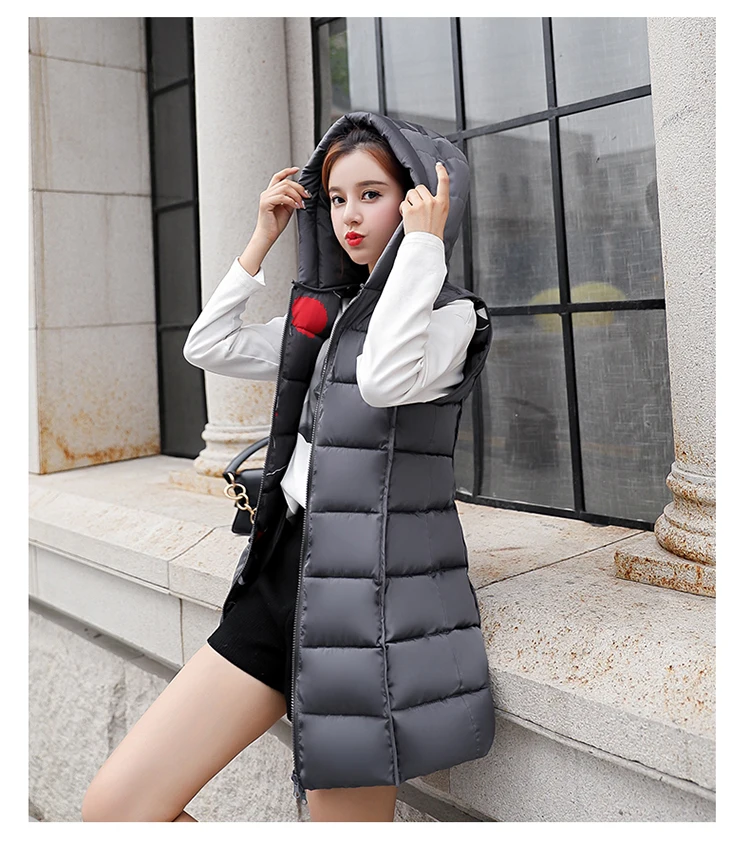 Осенне-зимний новый двухсторонний хлопковый жилет с капюшоном женский размера