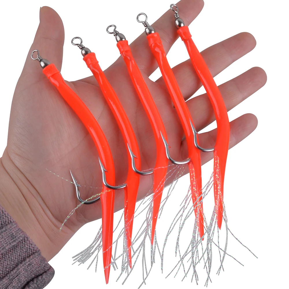 

10/20/30/40pcs Fishing Hooks Set Barbed Octopus Hook With Rolling Swivel And Thread Feather Roped Sea Fishing Tackle