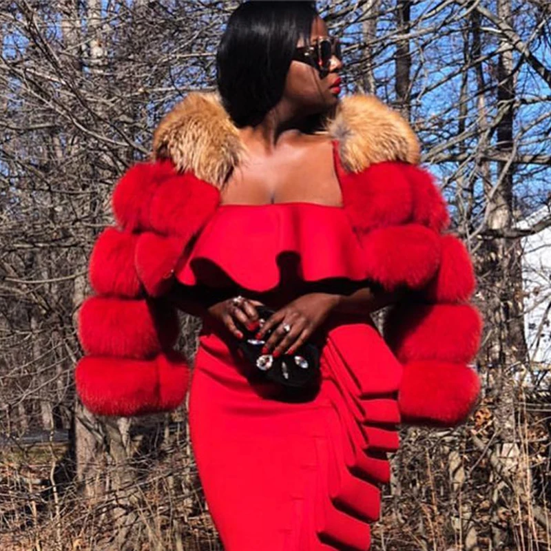 2022 New Fashion Real Fox Fur Coat Natural Whole Skin Genuine Fox Fur Jackets Women Overcoats Luxury Female Trendy Fur Coats