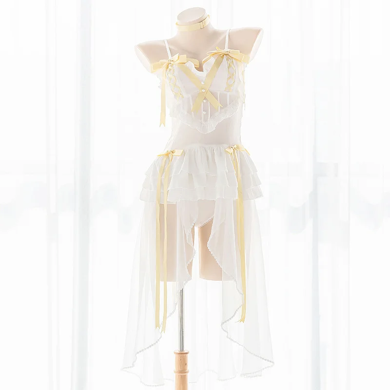 Платье с подтяжками в виде ангела Красивое Прозрачное длинное платье бантом и