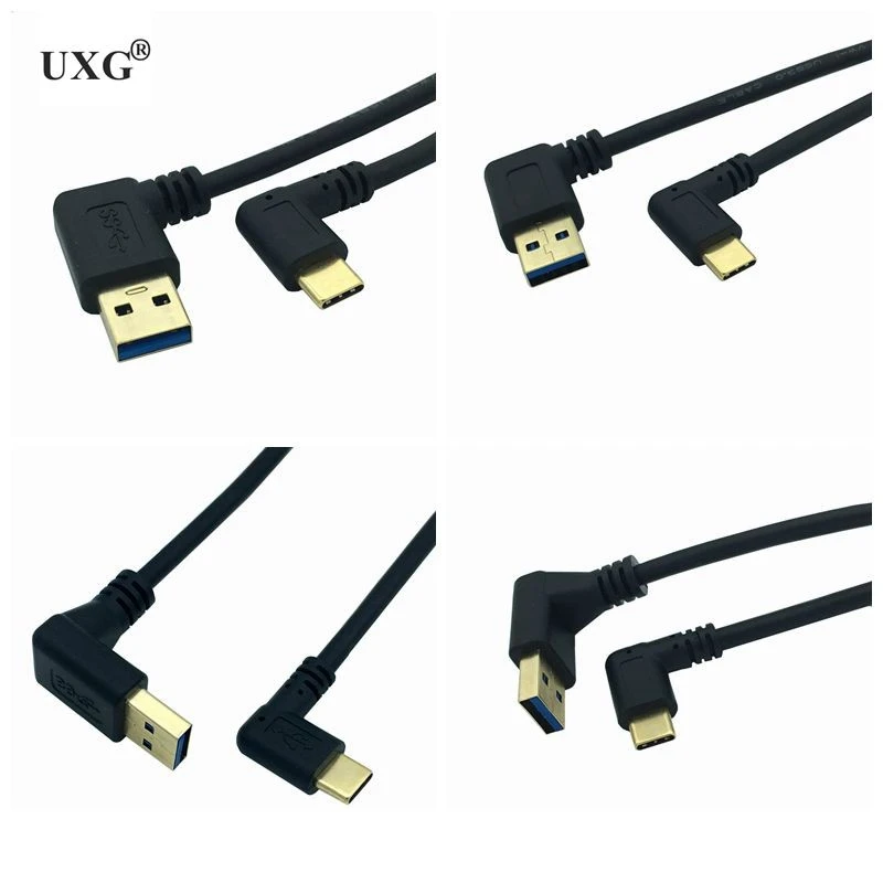 

Gold Plated 90 degree Down&Right Angle USB 3.0 (Type-A) Male to USB3.1 (Type-C)Male USB Data Sync & Charge Cable Connector 0.25m