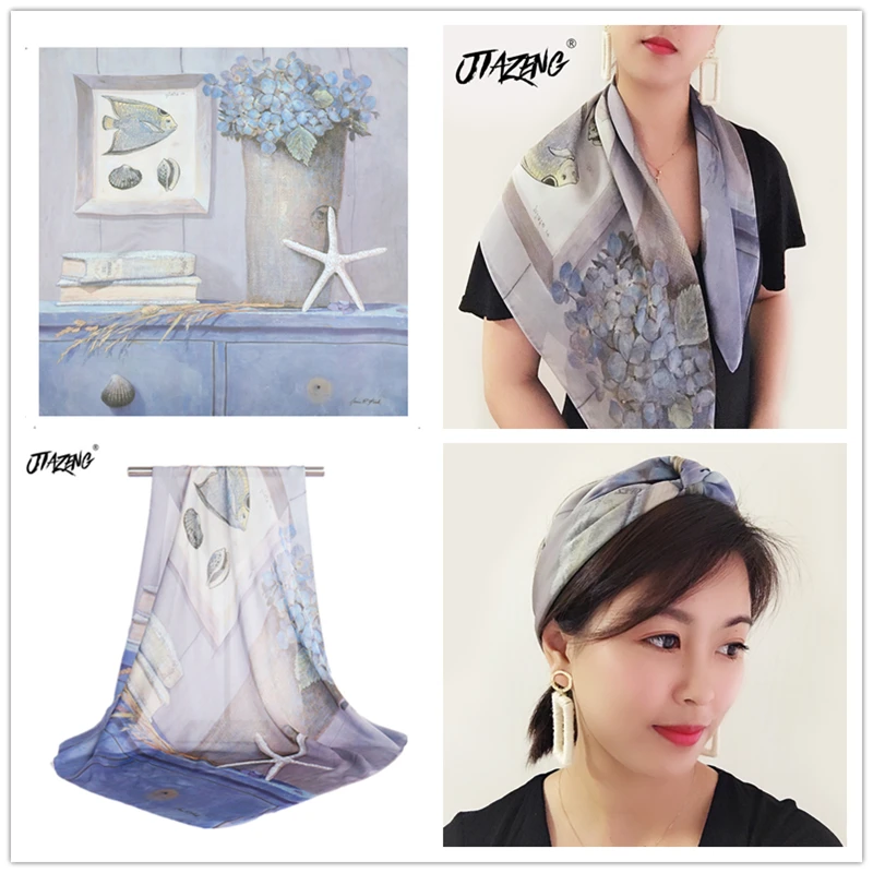 

Fashion Kerchief Silk Satin Neck Scarf For Women Print Hijab Scarfs Female 70*70cm Square Shawls and Wraps Scarves For Lady