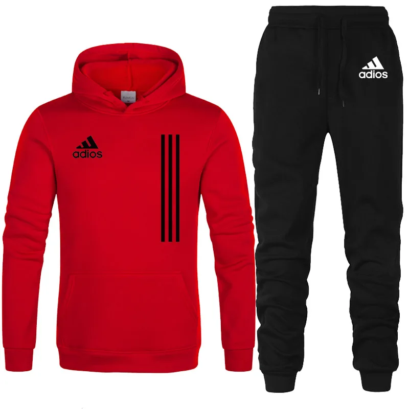 

New Adios Men's Autumn Winter Sets Zipper Hoodie+Pants Pieces Casual Tracksuit Male Sportswear Gym Brand Clothing Sweat Suit