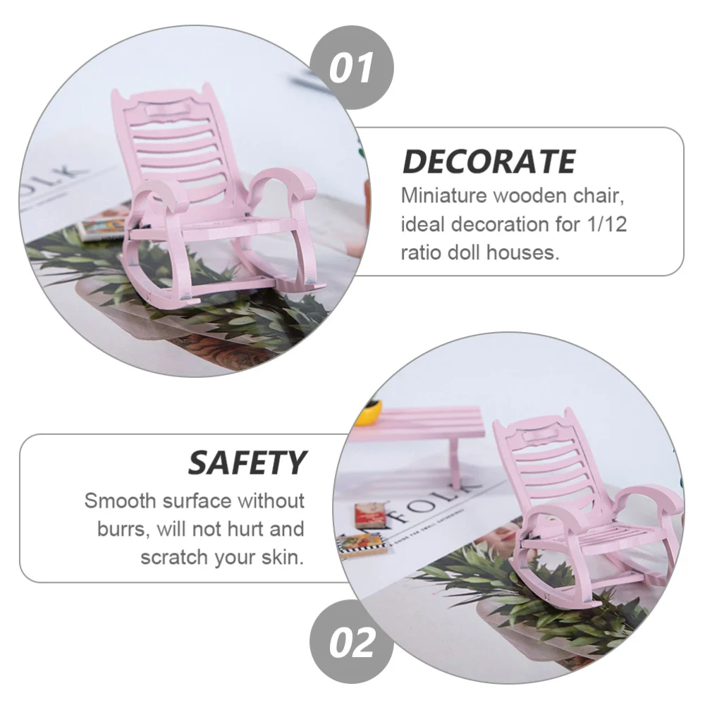 

1Pc Doll House Wooden Chair Mini Wooden Rocking Chair Photography Prop