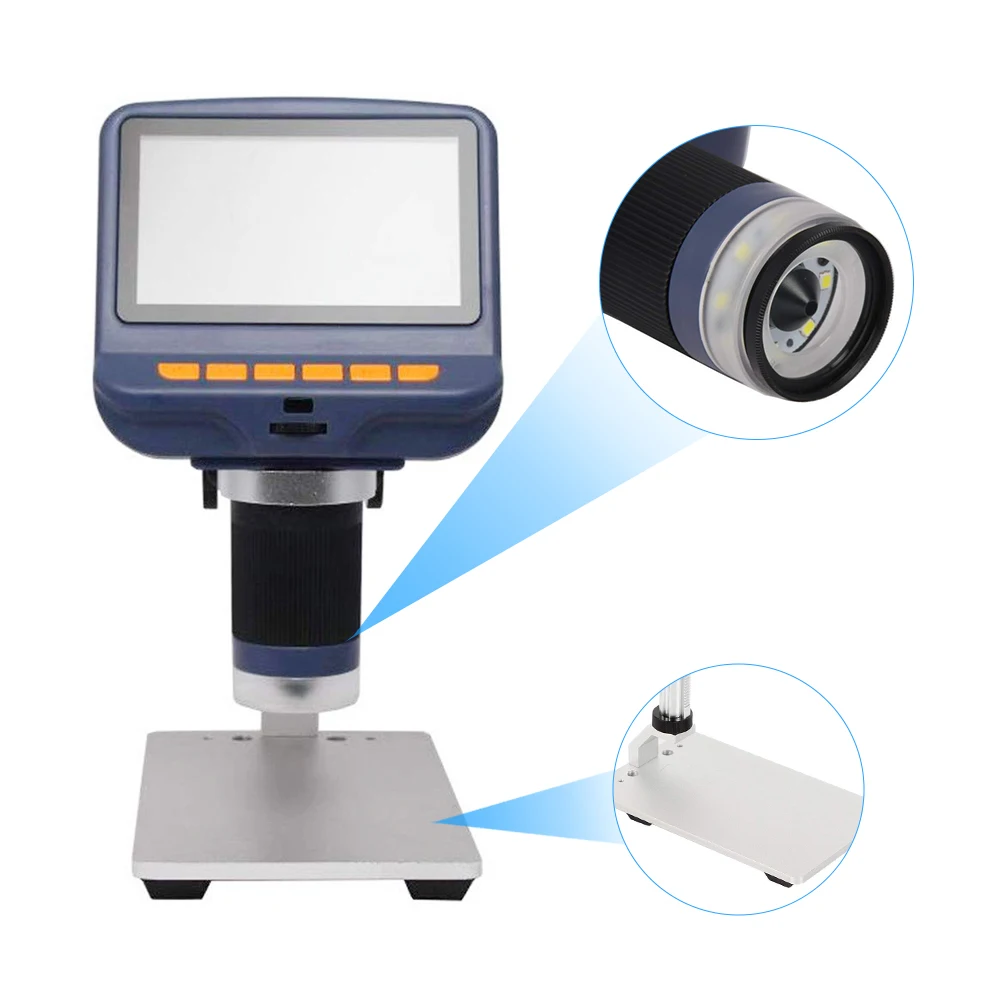 Цифровой микроскоп с ЖК дисплеем 4 3 дюйма прочный Регулируемый USB светильник Скоп
