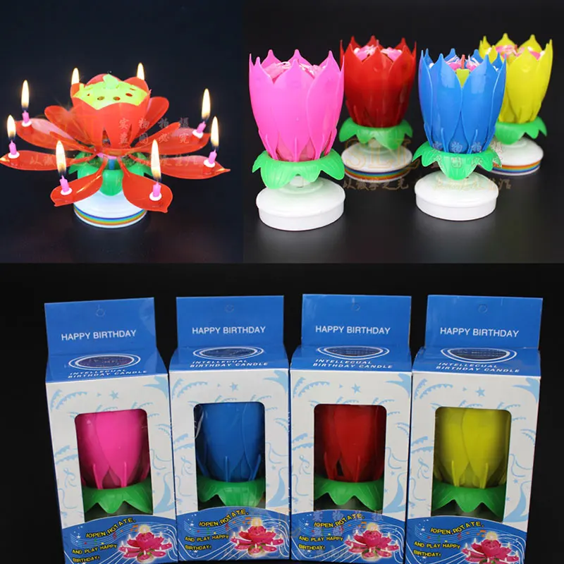 

Birthday Cake Music Candles Lotus Flower Christmas Festival Decorative Music Wedding Party Decoration #1 #Q