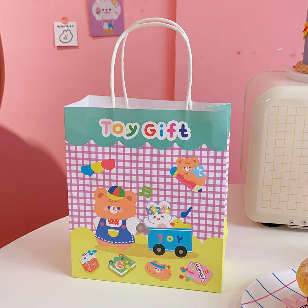 

Cartoon Bear/Rabbit Party Gift Bag Brown Paper Portable Gift Bags Woman Shopper Bag Mini Handbag