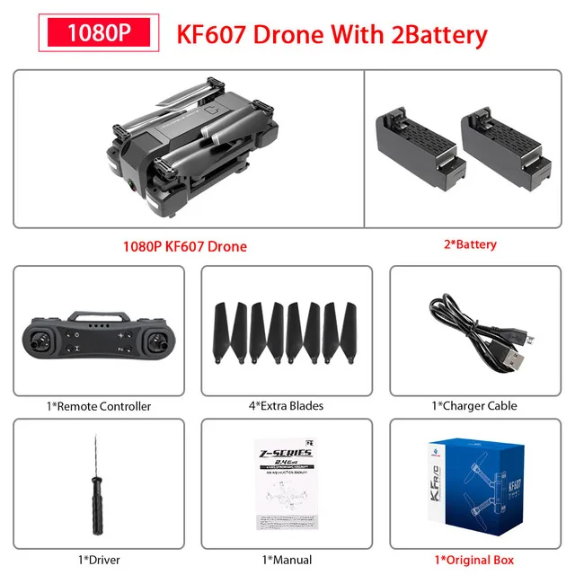 1080P 2 battery Дрон KF607 wifi FPV RC Drone 4K Камера Ультра HD Двойная камера Дрон Безголовый режим одно касание посадочный Квадрокоптер Дрон с камерой квадрокоптер с камерой вертолет квадракоптер аккумулятор квадрокоптер - Цвет: 1080P 2 battery