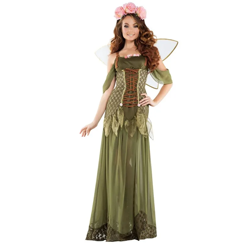 

Love live Flowers Fairy Theme Party Stage Costume Halloween Sexy Green Elf Princess Fancy Dress