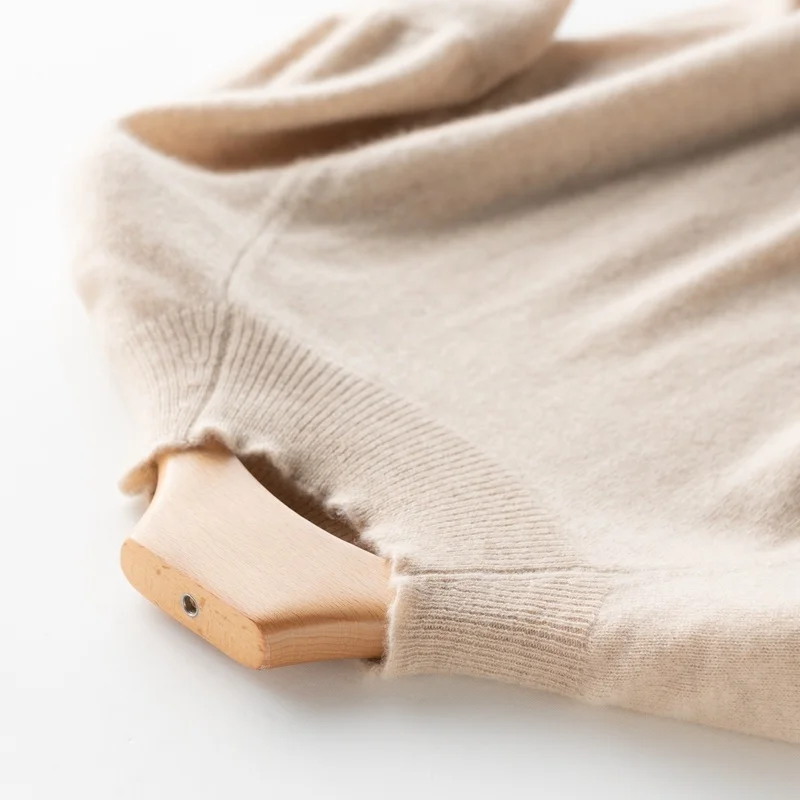 

100% pure cashmere short-sleeved pullover for women with loose semi-turtleneck top knit bottom new cashmere sweater