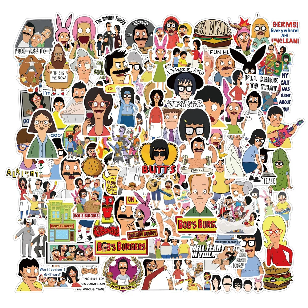 10/30/50PCS Cartoon Animation Bob Burger Shop Graffiti Stickers Mobile Computer Water Cup Decorative Painting Wholesale - купить по
