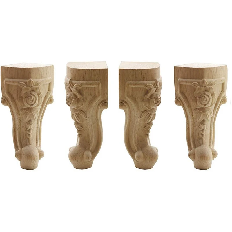 

4Pcs Solid Unfinished Carved Wood Furniture Legs Replacement Sofa Couch Chair Loveseat Coffee Table Cabinet Furniture