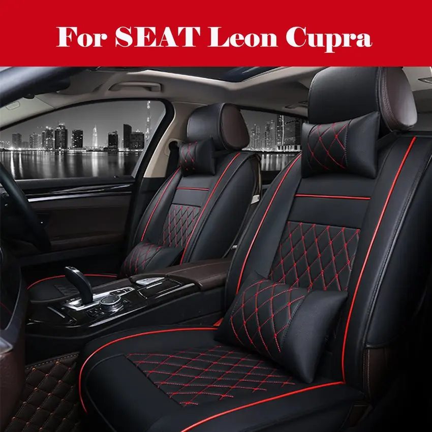 

Black PU Leather Front+Rear Car Seat Cover 5D Full Coverage Auto Styling Cushion For SEAT Leon Cupra