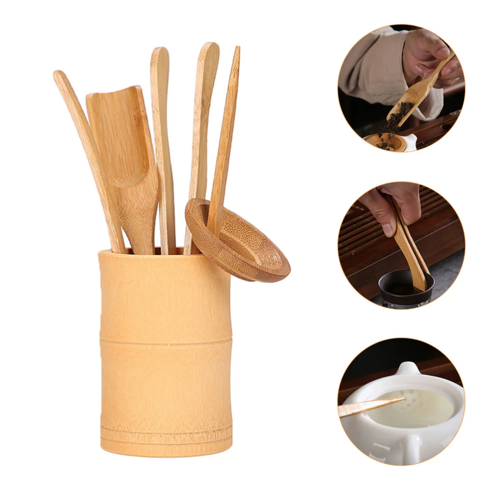 

6Pcs Tea Ceremony Accessories Gift Set with Bamboo Tea Spoon Tea Scoop Clip