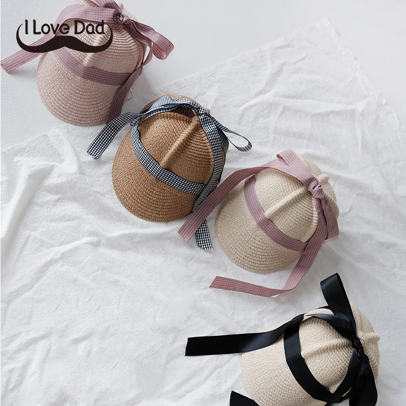 Детская соломенная Кепка милая летняя бейсболка с бантом на завязках уличная