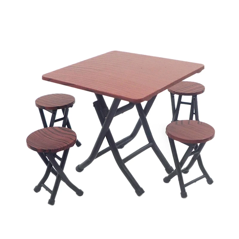 

1/12 Dollhouse Miniature Folding Table with 4 Stool Mini Furniture House Decoration Dollhouse Miniature Accessories