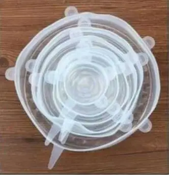 6pcs White 6 шт желтых силиконовых крышек для приготовления пищи, универсальная всасывающая крышка-миска, растягивающиеся крышки, маленькая Большая сковорода, части для приготовления пищи, крышка для пролива - Цвет: 6pcs White