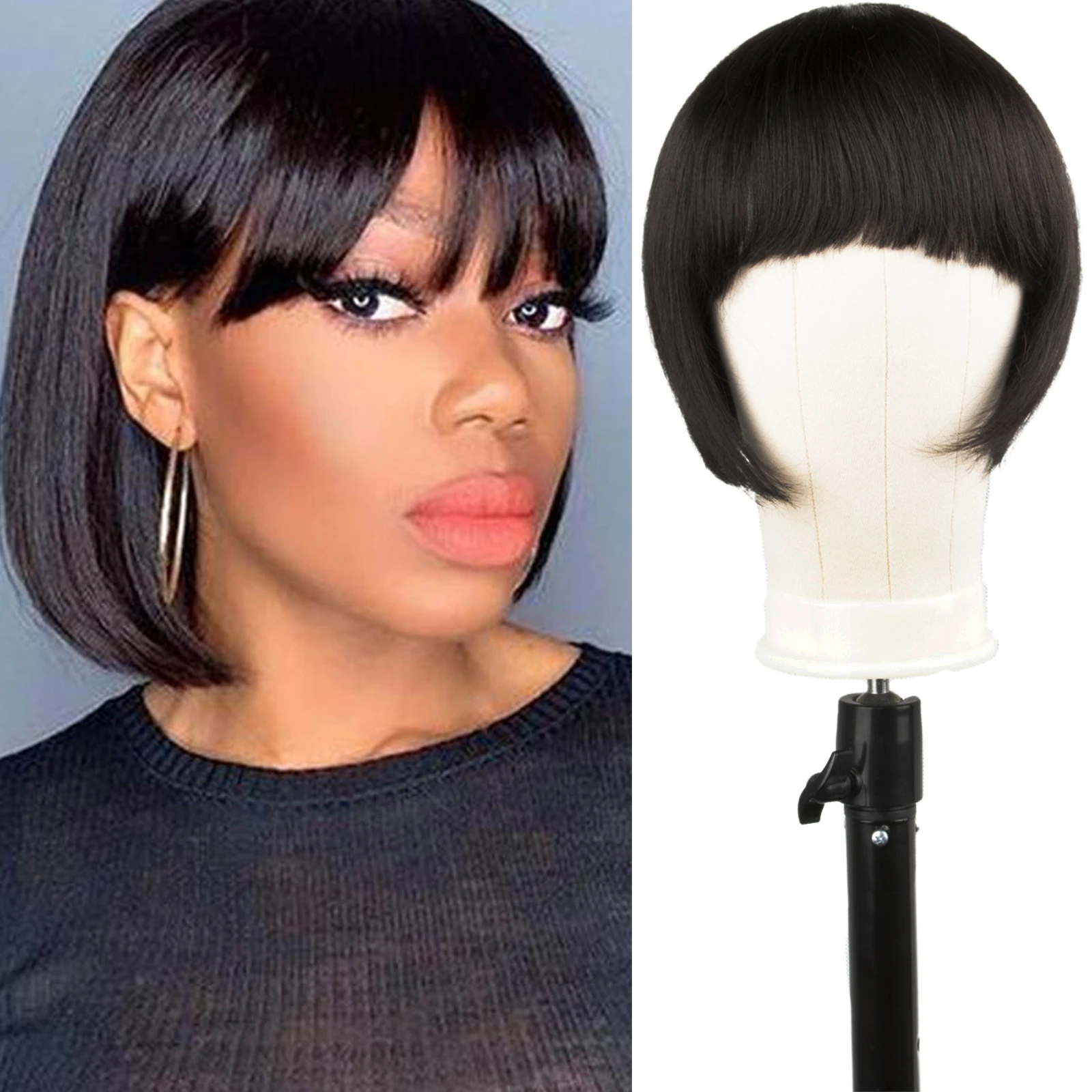

Short Bob Cheap Human Hair Wigs with Bangs 180% Density Fully Machine-Made Remy Brazilian Wig for Black Women to Wear Daily