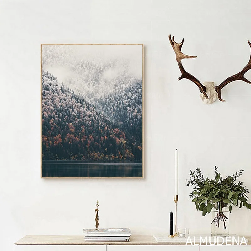 Современные Настенные постеры с лесными скандинавскими пейзажами и принтами