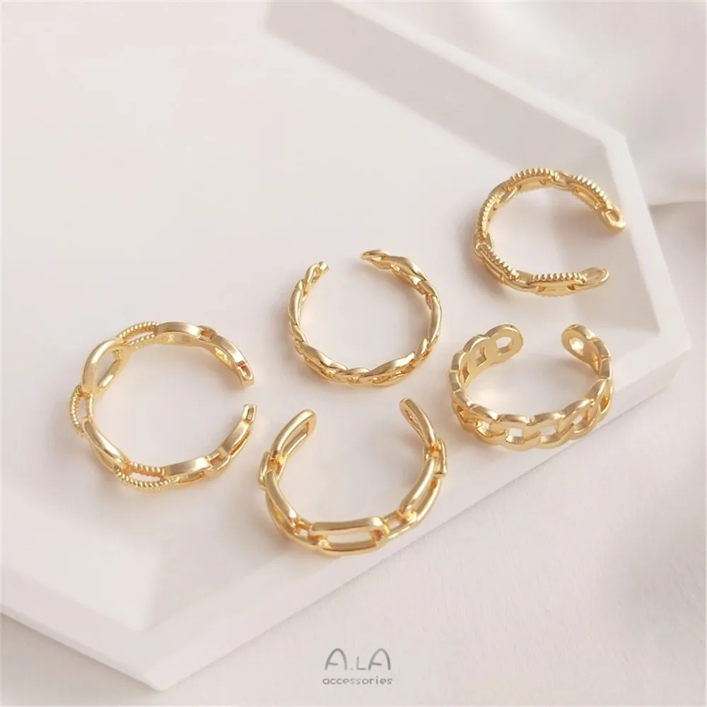 14K plated gold filled Open ring linked chain ring high fashion simple network red INS wind ring