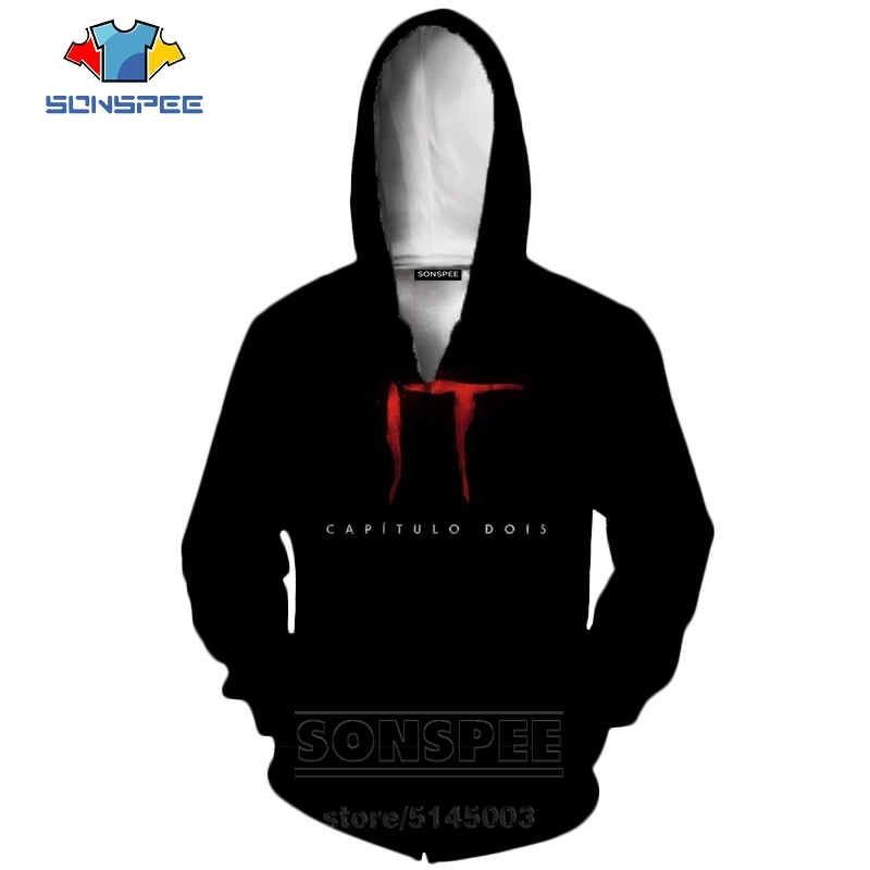 15 It Chapter две молнии толстовки Новые мужские и женские Pennywise клоун Толстовка 3D принт фильм ужасов с длинным рукавом Мода Топ пальто C063-3 - Цвет: 15