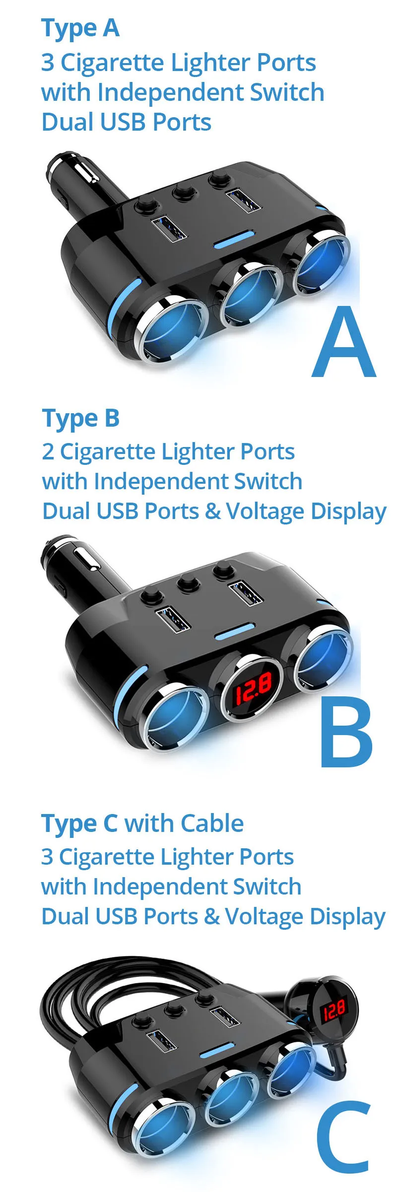 12V автомобиля со штыревой частью соединения Зарядное устройство с двумя портами USB разветвитель прикуривателя Напряжение Дисплей гнездо для автомобильного прикуривателя Авто Интерьер электронный