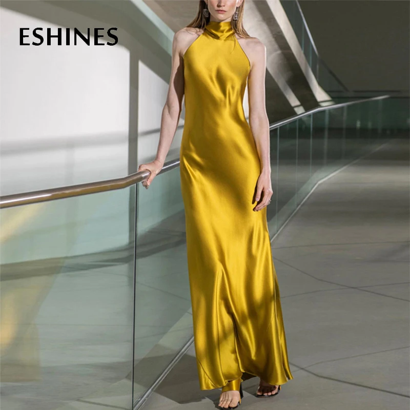 ESHINES летние Винтаж Роскошная желтая обувь Вечерние Длинное платье элегантное с