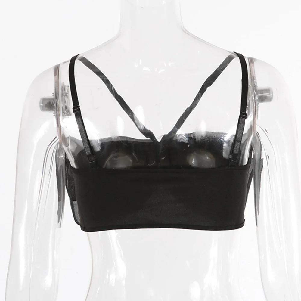 

ArtSu Black Mesh Strapless Corset Top Women Bow Off the Shoulder Vest Camis Ladies Summer Club Sexy Crop Tops Female VE28091