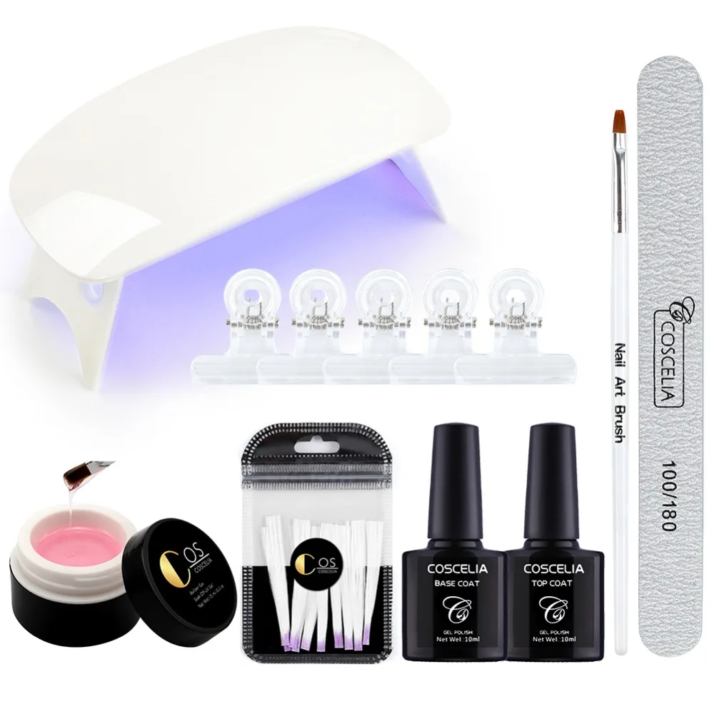 COSCELIA светодиодный Lanp Fibernails строительный гель стекловолокно для наращивания ногтей Акриловые ногти Советы набор маникюрных инструментов