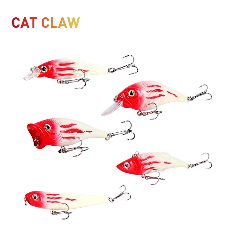 

Cat Claw 5 pcs Fishing Lure Big Artificial Popper Lure Loud Sound Fishing Bass 3D Eyes Bluefish Tuna Swing Carp Bait Treble