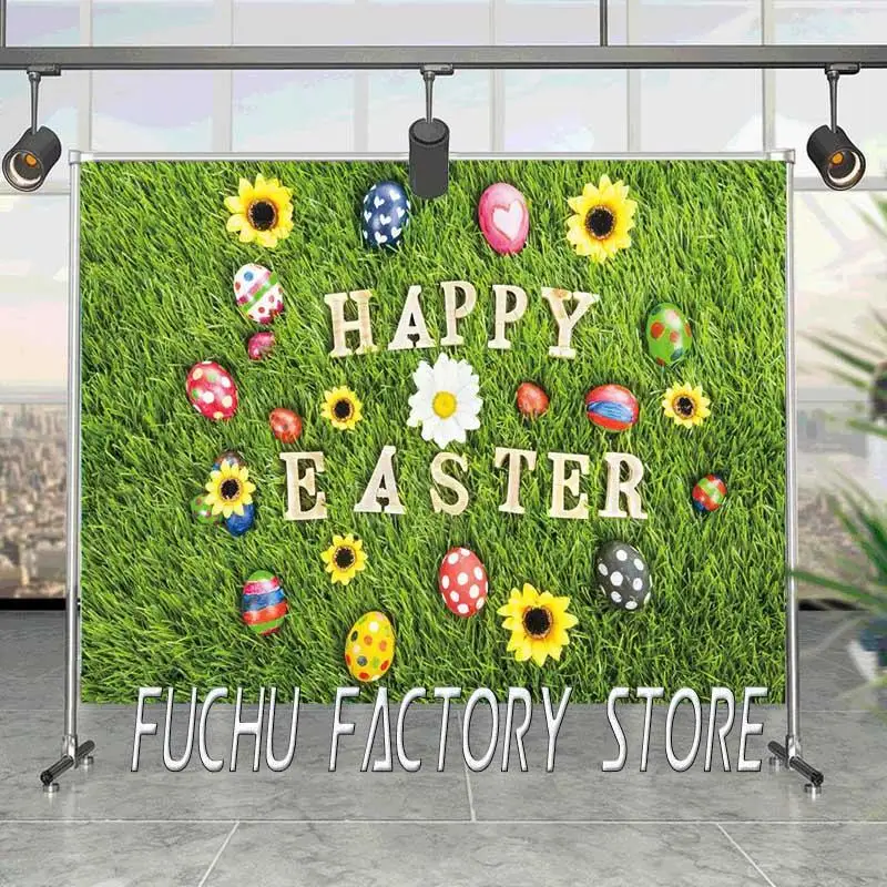 

Spring Flowers Happy Easter Green Grass Wall Photography Backdrop Baby Birthday Party Photo Background For Photo Studio Vinyl