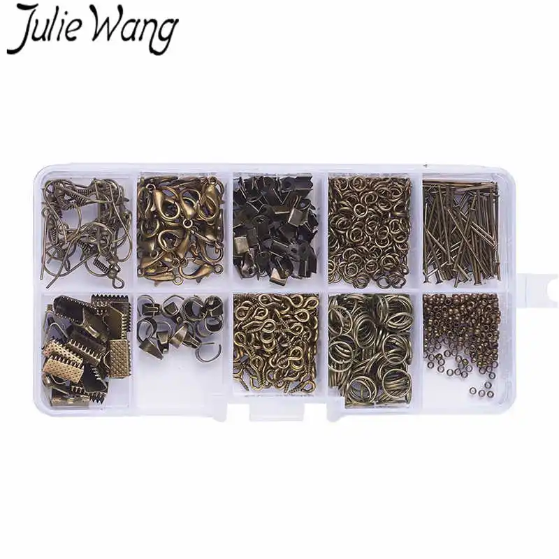 

1 коробка колец Julie Wang, пряжка-карабин, зажим для уха, зажим, зажим, концевые застежки, набор аксессуаров для изготовления модных ювелирных из...