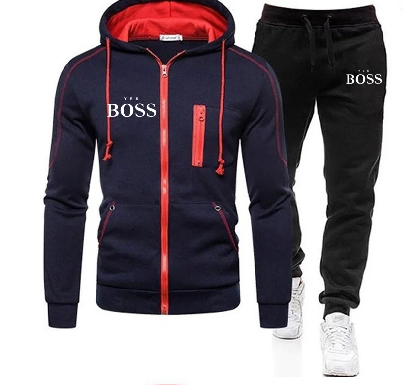 

New Yes Boss Men's Suit Hoodie + Pants Jogging Harajuku Sportswear Casual Men's/Women Training Sports Shirt Tracksuit Brand