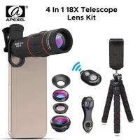 apexel 4 in 1 phone lens kit 18x telephoto zoom lens wide angle macro fisheye external camera for iphoneandorid for camping